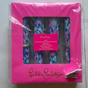 New Lilly Pulitzer Set of 4 Napkins & Rings Multi Hottie Dottie Holiday Party